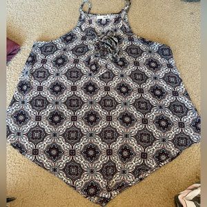 MNK geometric maroon/blue shirt